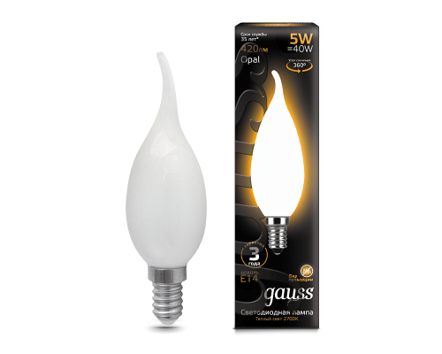 Лампа Gauss LED Filament Candle Tailed OPAL E14 5W 2700К