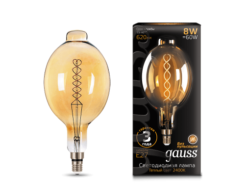Лампа Gauss LED Vintage Filament Flexible BT180 8W E27 180*360mm Golden 2400K