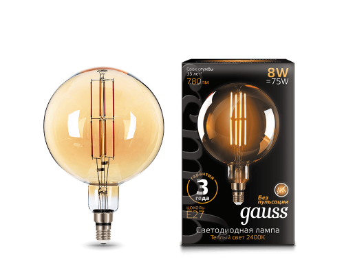 Лампа Gauss LED Vintage Filament G200 8W E27 200*300mm Golden 2400K