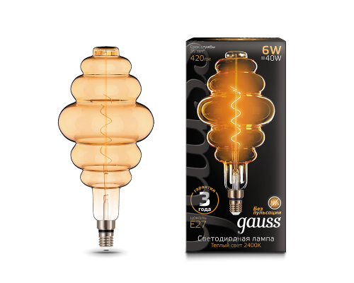 Лампа Gauss Led Vintage Filament Flexible BD200 6W E27 200*410mm Golden 2400K