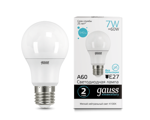 Лампа Gauss LED Elementary A60 7W E27 4100K
