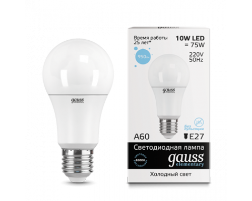 Лампа Gauss LED Elementary A60 10W E27 6500K