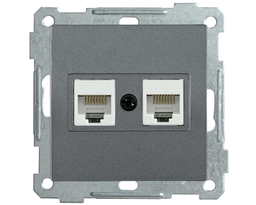 Розетка 2-местная компьютерная РК10-2-Б RJ45 Cat5e BOLERO антрацит IEK