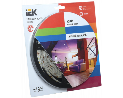 Лента светодиодная 5м блистер LSR-3528RGB54-4.8-IP65-12V IEK-eco