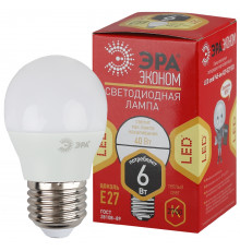 Лампочка светодиодная ЭРА RED LINE ECO LED P45-6W-827-E27 E27 / Е27 6Вт шар теплый белый свет