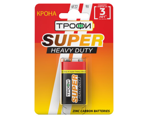 Батарейки Трофи 6F22-1BL SUPER HEAVY DUTY Zinc