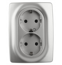 12-2106-03 ЭРА Розетка 2X2P+E Schuko, 16A-250В, IP20, Эра12, алюминий