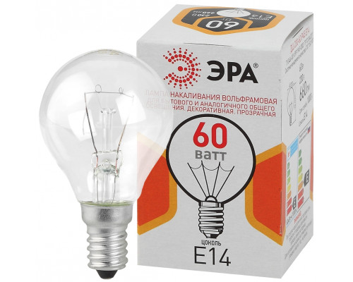 Лампочка ЭРА P45 60Вт Е14 / E14 230В шар прозрачный цветная упаковка