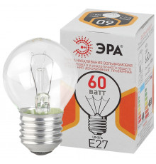 Лампочка ЭРА P45 60Вт Е27 / E27 230В шар прозрачный цветная упаковка