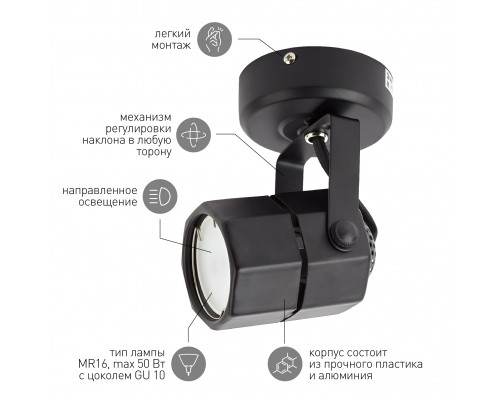 OL2 GU10 BK Подсветка ЭРА Накладной, черный