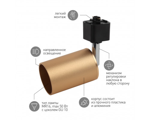 Трековый светильник однофазный ЭРА TR14-GU10 SG под лампу MR16 сатин-золото  с доставкой по Санкт-Петербургу и по всей России.