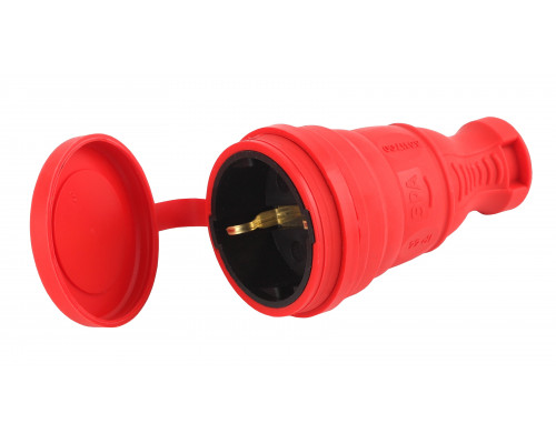 Розетка ЭРА R8-RED-IP44 каучуковая c заземлением прямая 16A IP44 красная