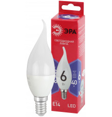 Лампочка светодиодная ЭРА RED LINE LED BXS-6W-865-E14 R E14 / Е14 6Вт свеча на ветру холодный дневной свет