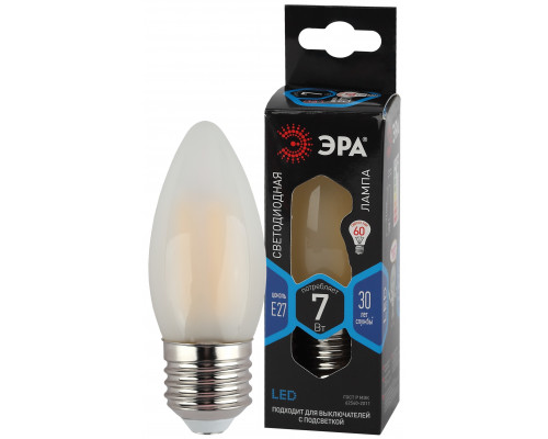Лампочка светодиодная ЭРА F-LED B35-7W-840-E27 frost Е27 / Е27 7Вт филамент свеча матовая нейтральный свет