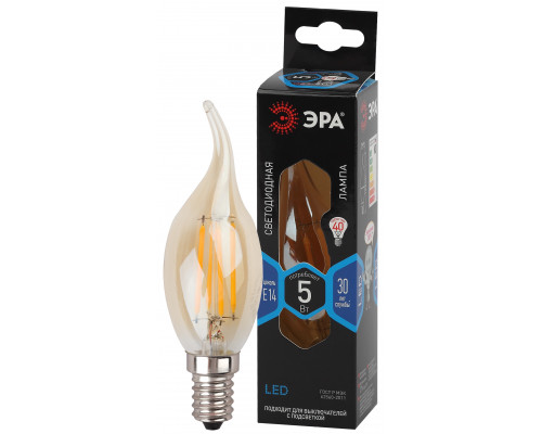 Лампочка светодиодная ЭРА F-LED BXS-5W-840-E14 gold Е14 / Е14 5Вт филамент свеча на ветру золотистая нейтральный свет