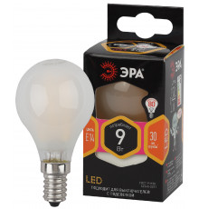 Лампочка светодиодная ЭРА F-LED P45-9w-827-E14 frost E14 / Е14 9Вт филамент шар матовый теплый белый свет
