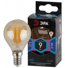 Лампочка светодиодная ЭРА F-LED P45-9W-840-E14 gold E14 / Е14 9Вт филамент шар золотистый нейтральный белый свет