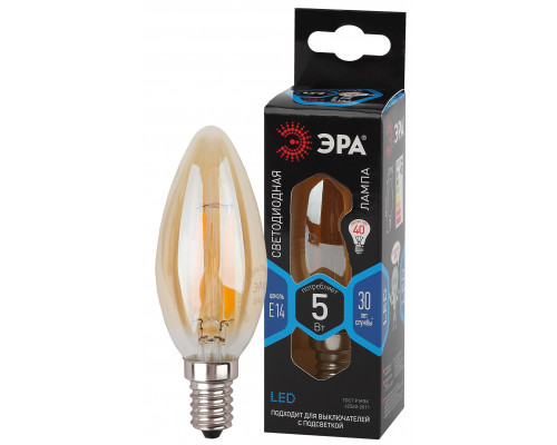 Лампочка светодиодная ЭРА F-LED B35-5W-840-E14 gold Е14 / Е14 5Вт филамент свеча золотистая нейтральный белый свет