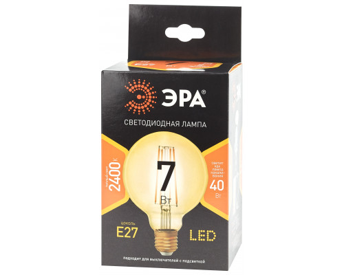 Лампочка светодиодная ЭРА F-LED G95-7W-824-E27 gold E27 / Е27 7Вт филамент шар золотистый теплый белый свет