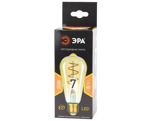 Лампочка светодиодная ЭРА F-LED ST64-7W-824-E27 spiral gold E27 / Е27 7Вт филамент золотистый теплый белый свет  с доставкой по Санкт-Петербургу и по всей России.