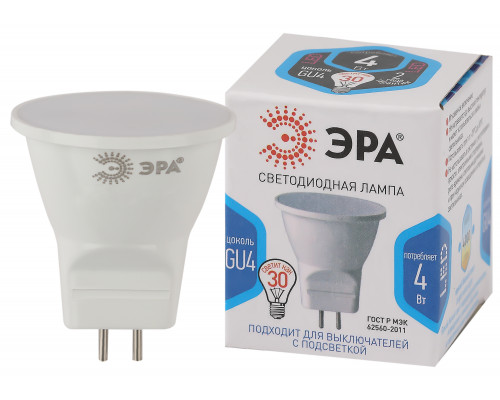 Лампочка светодиодная ЭРА STD LED MR11-4W-840-GU4 GU4 4Вт софит нейтральный белый свет