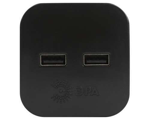 Разветвитель электрический ЭРА SP-2-USB-B на 2 розетки 220V + 2xUSB 2400mA, без заземл 10А (черный)