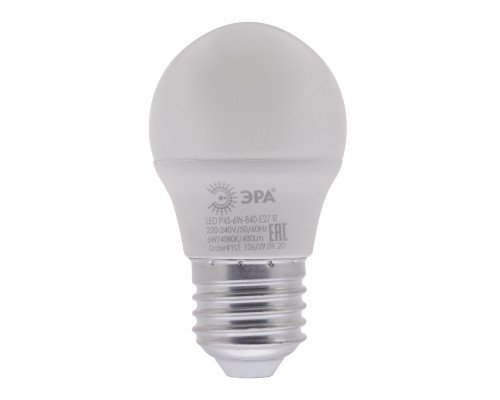 Лампочка светодиодная ЭРА RED LINE LED P45-6W-840-E27 R E27 / Е27 6Вт шар нейтральный белый свет