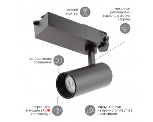 Трековый светильник трехфазный ЭРА SТR-30-36-30K-B20 узкий луч 3000K черный