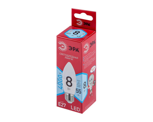 Лампочка светодиодная ЭРА RED LINE LED B35-8W-840-E27 R E27 / Е27 8 Вт свеча нейтральный белый свет