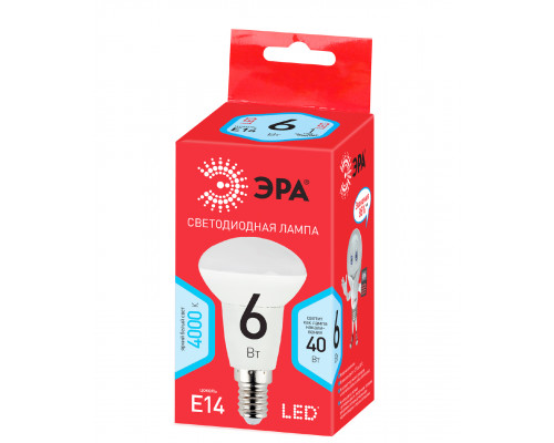 Лампочка светодиодная ЭРА RED LINE LED R50-6W-840-E14 R Е14 / E14 6 Вт рефлектор нейтральный белый свет
