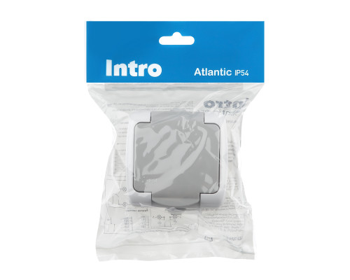 Розетка Intro Atlantic 5-201-03 с заземлением 2P+E Schuko, 16А-250В, IP54, открытой установки, серый