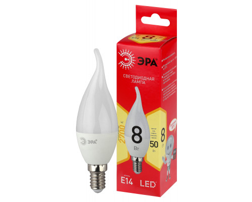 Лампочка светодиодная ЭРА RED LINE LED BXS-8W-827-E14 R E14 / Е14 8Вт свеча на ветру теплый белый свет