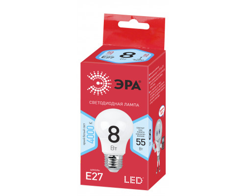 Лампочка светодиодная ЭРА RED LINE LED A55-8W-840-E27 R Е27 / E27 8Вт груша нейтральный белый свет