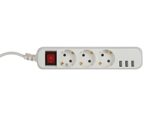 Удлинитель электрический ЭРА U-3es-3m-USB c заземлением с выключателем 3 розетки + 3xUSBA 3м 10А