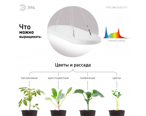 Светильник для растений ЭРА FITO-25W-QLED-FLY подвесной полного спектра 25 Вт