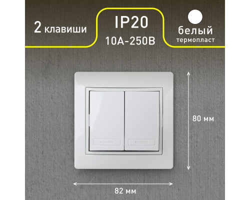 Выключатель Intro Plano 1Э-104-01 двойной, 10А-250В, IP20, СУ, без лапок, белый