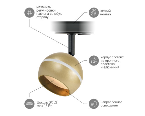 Трековый светильник однофазный ЭРА TR47 - GX53 MG под лампу GX53 матовое золото