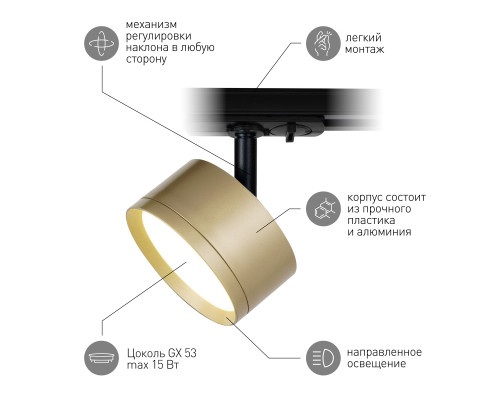Трековый светильник однофазный ЭРА TR48 - GX53 MG под лампу GX53 матовое золото