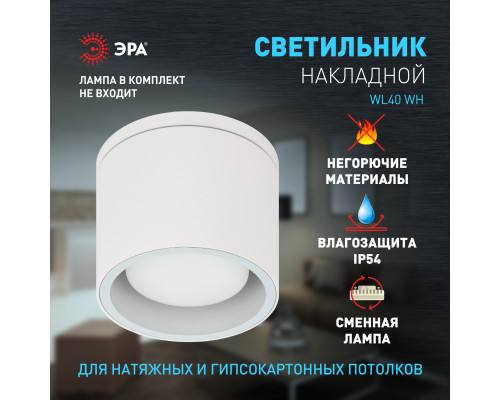 Светильник настенно-потолочный спот ЭРА WL40 WH GX53, белый, IP54