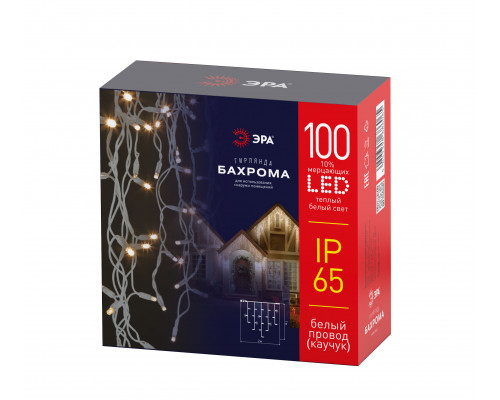 Коннектор ЭРА ERAPS-WK2 бахрома уличная белый каучук 2*1 м теплый белый 120 LED