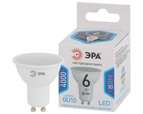 Лампочка светодиодная ЭРА STD LED MR16-6W-840-GU10 GU10 6 Вт софит нейтральный белый свет