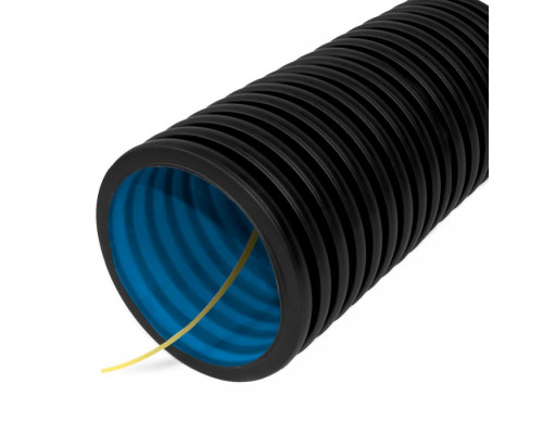 Труба гофрированная двустенная ПНД гибкая тип 450 (SN18) стойкая к ультрафиолету не распространяющая горение с/з черная d63 мм (100м/уп) Промрукав