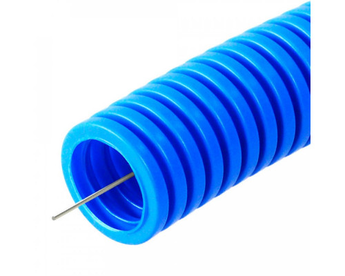 Труба гофрированная ПП тяжёлая 750 Н безгалогенная (HF) синяя с/з d20 мм (100м/4800м уп/пал) Промрукав