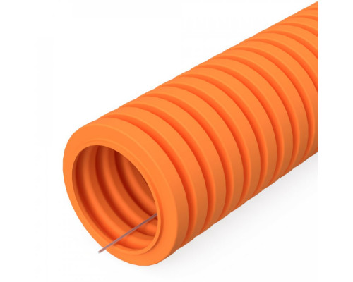Труба гофрированная ПВХ легкая 350 Н оранжевая с/з d20 мм (100 м/4800 м уп/пал) Промрукав