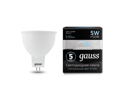 Лампа Gauss LED MR16 GU5.3-dim 5W 4100K диммируемая