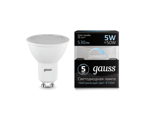 Лампа Gauss LED MR16 GU10-dim 5W 4100K диммируемая