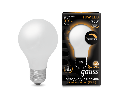 Лампа Gauss LED Filament A60 OPAL dimmable E27 10W 2700К