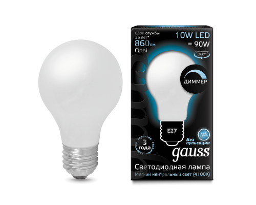 Лампа Gauss LED Filament A60 OPAL dimmable E27 10W 4100К