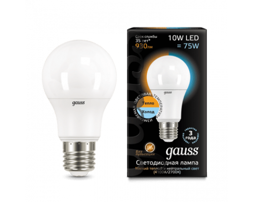 Лампа Gauss LED A60 10W E27 2700K/4100K CTC