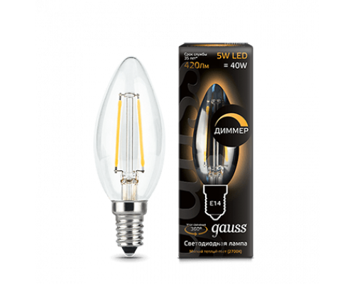 Лампа Gauss LED Filament Candle dimmable E14 5W 2700К